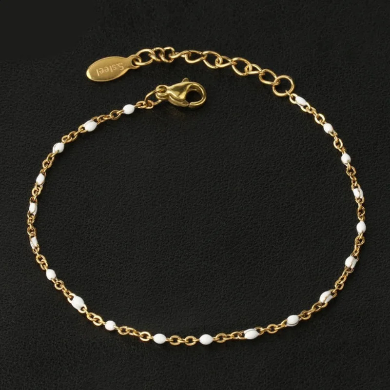 1PC Stainless Steel Link Cable Chain Bracelets Gold Color Metal Chains Multicolor Enamel Beads for Women Bohemian Jewelry Gifts 240919