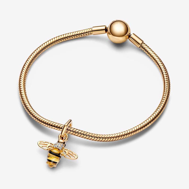 Gold Sparkling Bee Dangle Charm 925 Sterling Silver Logo Charms Set Bracelet Bangle DIY Making Components Necklace Pendant Charm With Luxurious Box W