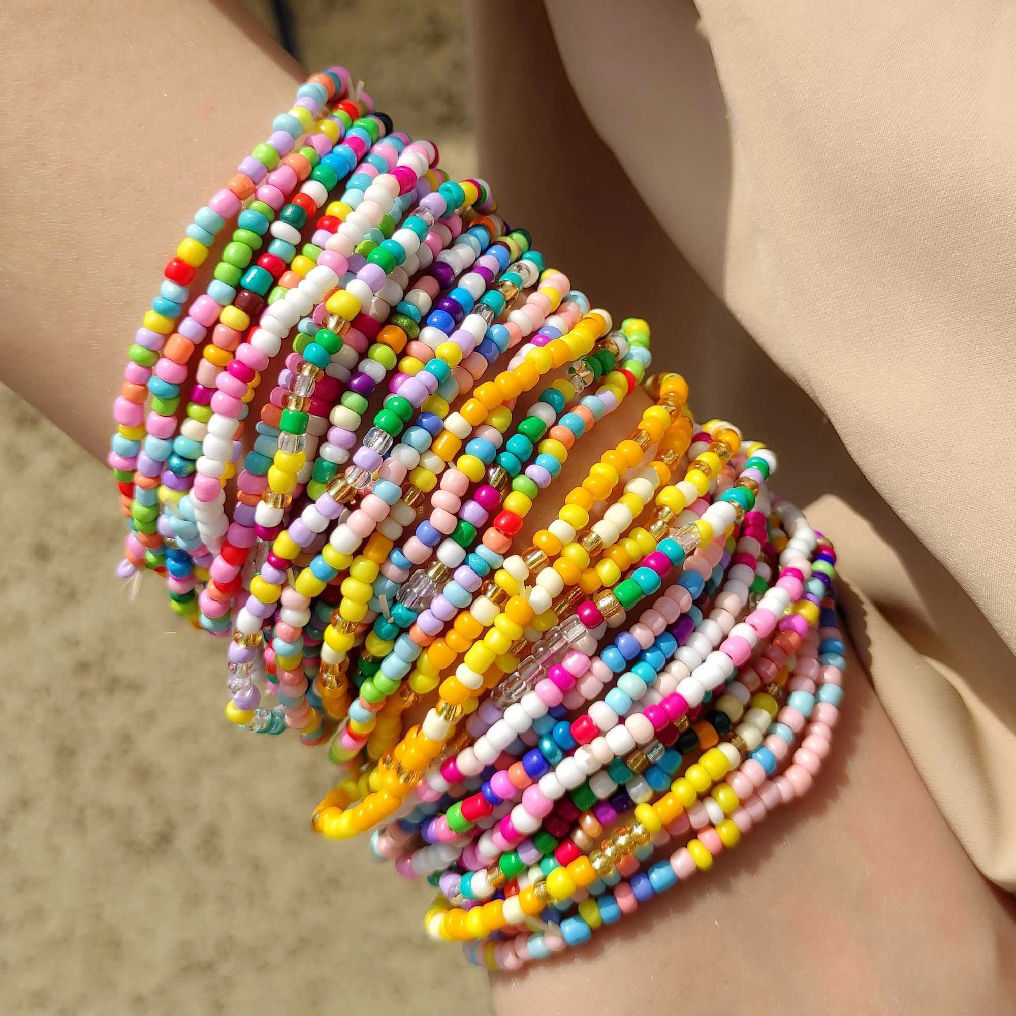 Vedawas 30pcs Beaded Bracelets Bohemian Style Colorful Beads Simple Stretchy Strand Summer Beach Vacation Party AccessoriesX240921