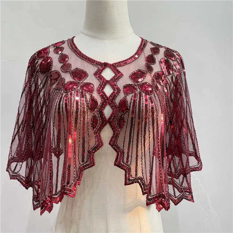 Vintage 1920s flap shawl sequin bead short corner bead decoration Gatsby party mesh short cover dress accessory W240921