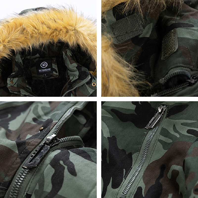 Winter Camouflage Men Windproof Warm Long Jacket Coat Mens Fashion Fur Collar Thicken Outwear Casual Brand Parkas