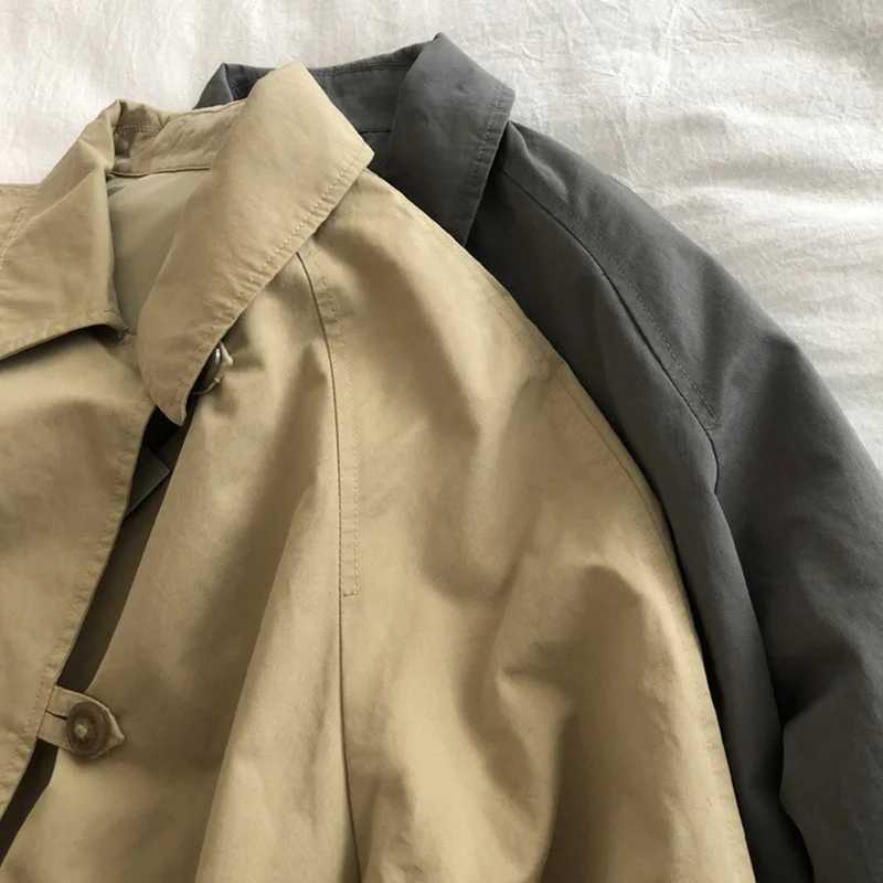 Japanese Style Vintage Women Trench Coat Autumn Single Breasted Pocket Loose Mid Long Windbreaker Casual All-matched OvercoatX240921