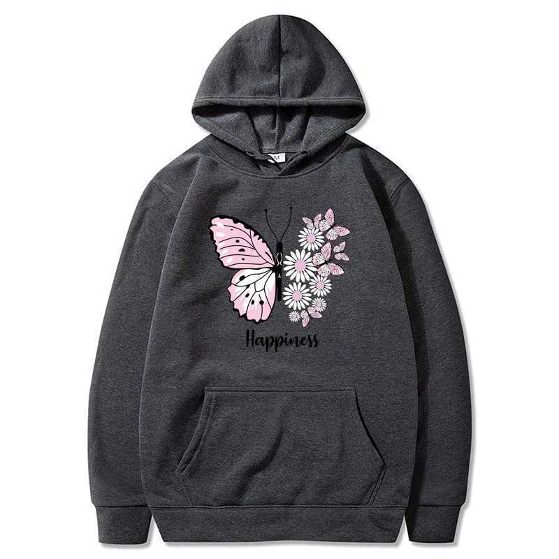 Unisex butterfly printed casual hoodie with floral design pocket sweater black XS-4XL W240921
