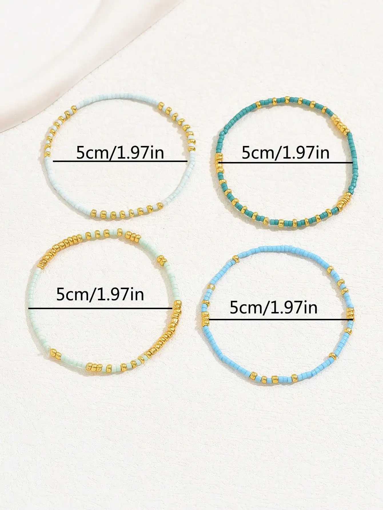 4 PCS Beads Stretch Bracelet Set Bohemia Gold Color Glassbeads Elastic Handmade Girls Vacation JewelryX240921