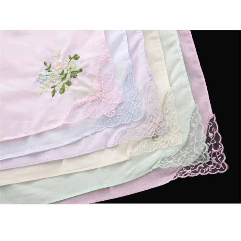 3Pcs 28x28cm 100% Cotton Hankies Embroidered Lace Flower Hanky Lady Handkerchief Towels For Wedding SouvenirX240921