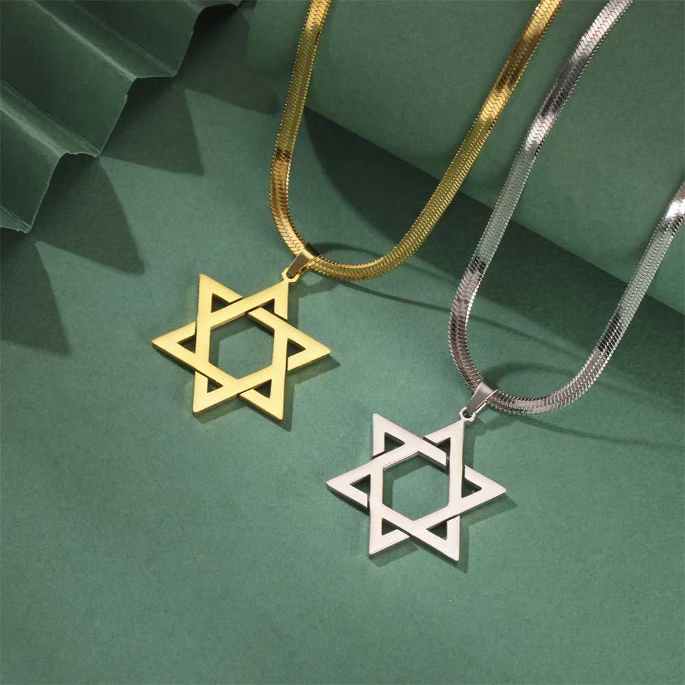 My Davids Star pendant necklace suitable for women Je six point star charm necklace stainless steel retro jewelry W240918