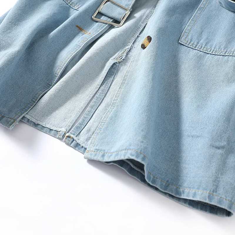 Blue Long Denim Trench Coat With Belt Womens Single Breasted Style Turn-down Collar Denim Jacket Spring Autumn Winter NewX240921