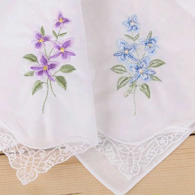 3Pcs/Set Women Basic White Square Handkerchief Floral Embroidered Pocket Hanky BX240921