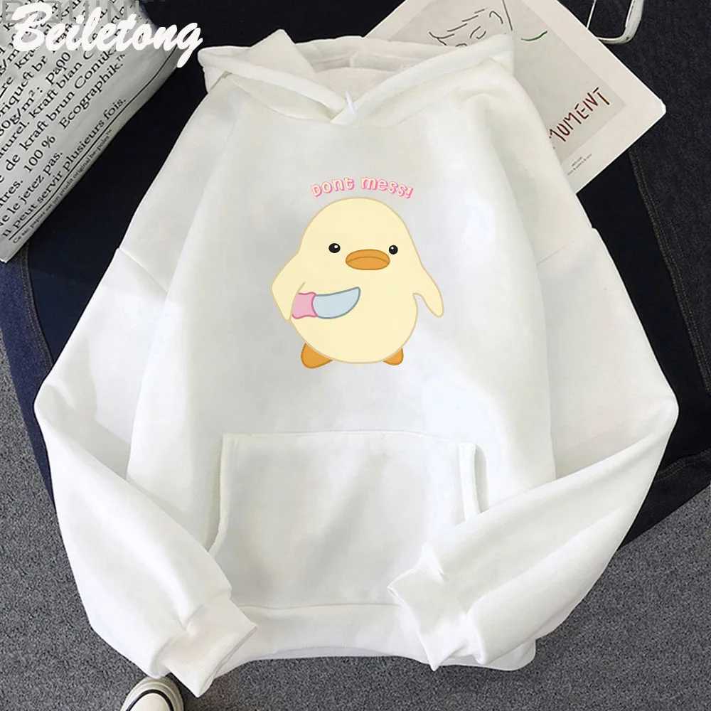 Dont Mess Duck Holding Knife Kawaii Cartoon Printed Hoodie Plus Size Creative Sportswear Harajuku Womens Long Sleeve Street Clothing W240921