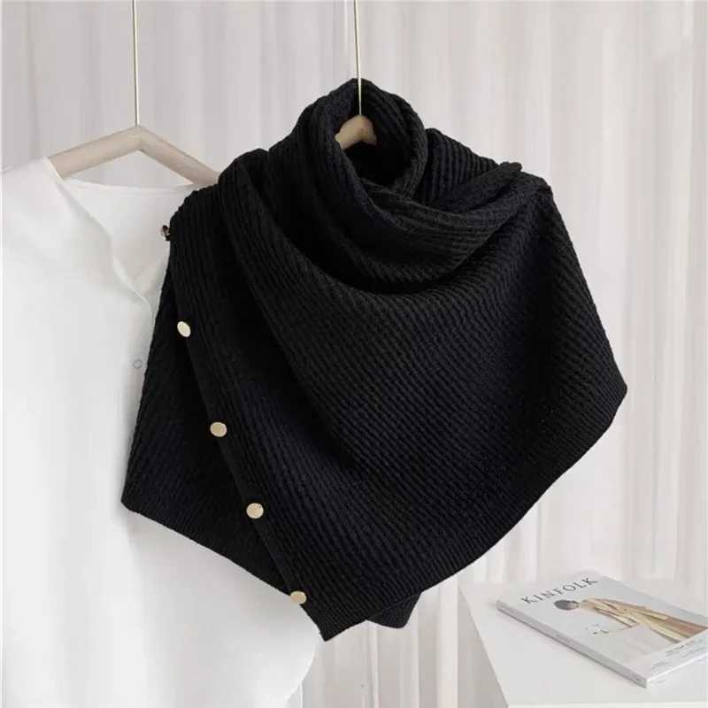 Spring and Autumn Multi purpose Button Scarf Womens Knitted Shawl Can be Replaced Imitation Cashmere Cloak Raincoat Shawl Black W240921