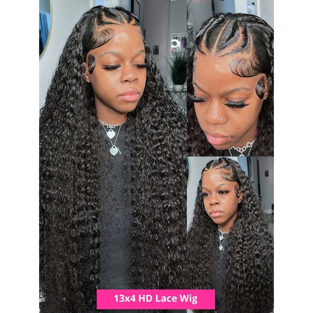 34 Inch Water Curly 13x4 HD Front Human Hair 180 Density Deep Wave 13x7 Transparent Lace Frontal Wig Brazilian For Women