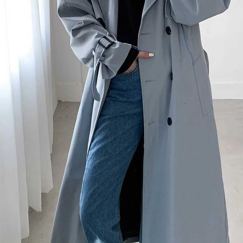 New Arrival 2022 Womens Long Trench Coats Oversized Streetwear Loose Cotton Overcoats WindbreakerX240921