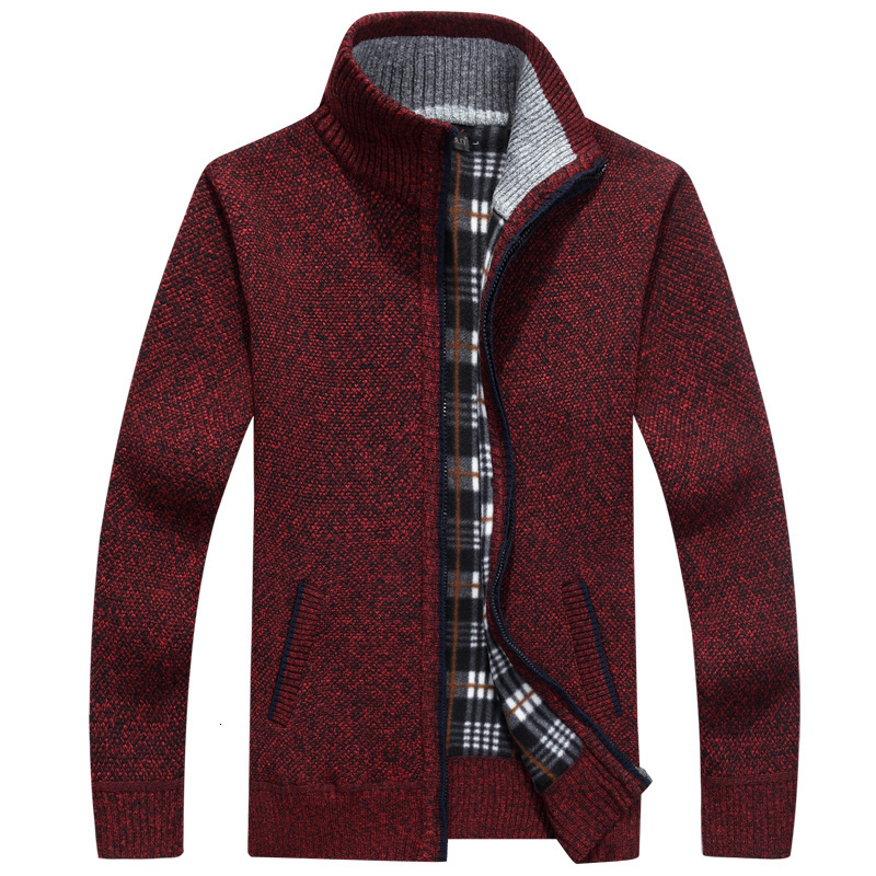 Men Zipper Knit Thick Warm Knitted Cardigan 2021 Fall/Winter Men's Casual Business Coat Faux Fur Wool Sweater Jacket