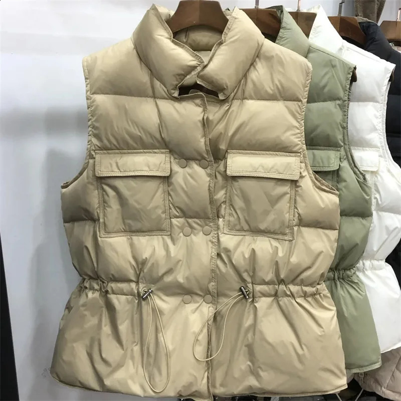 High quality down jacket for women waist support collarless womens top 240918