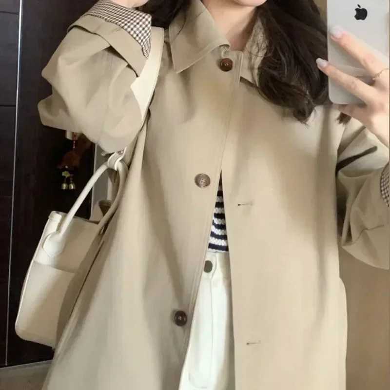Autumn Women Khaki Trench England Style Elegant Single Breasted Long Coats Belt Slim Turn Down Collar Windbreaker FemaleX240921