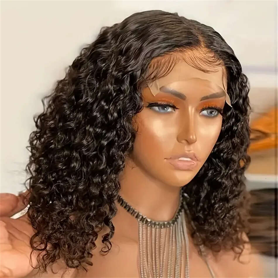 Bob Glueless Water Wave 4X4 Lace 180% Density For Women Human Brazilian Wigs 100% Natural Hair Wig 8-16 Inch