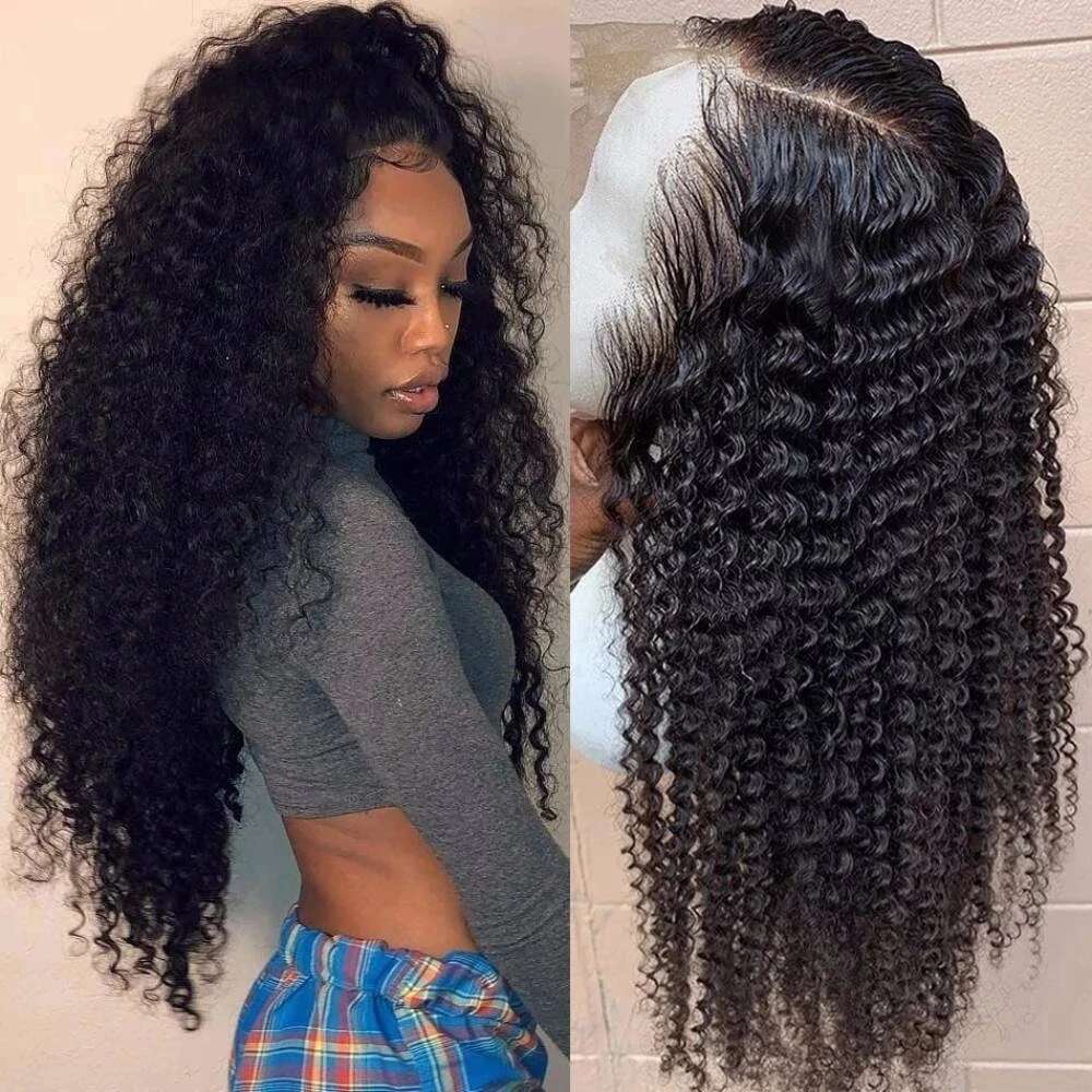 13x4 Kinky Curly Front Human Hair Wigs For Black Women Brazilian Transparent Lace Frontal Wig 180%-250% Density KF Beauty U