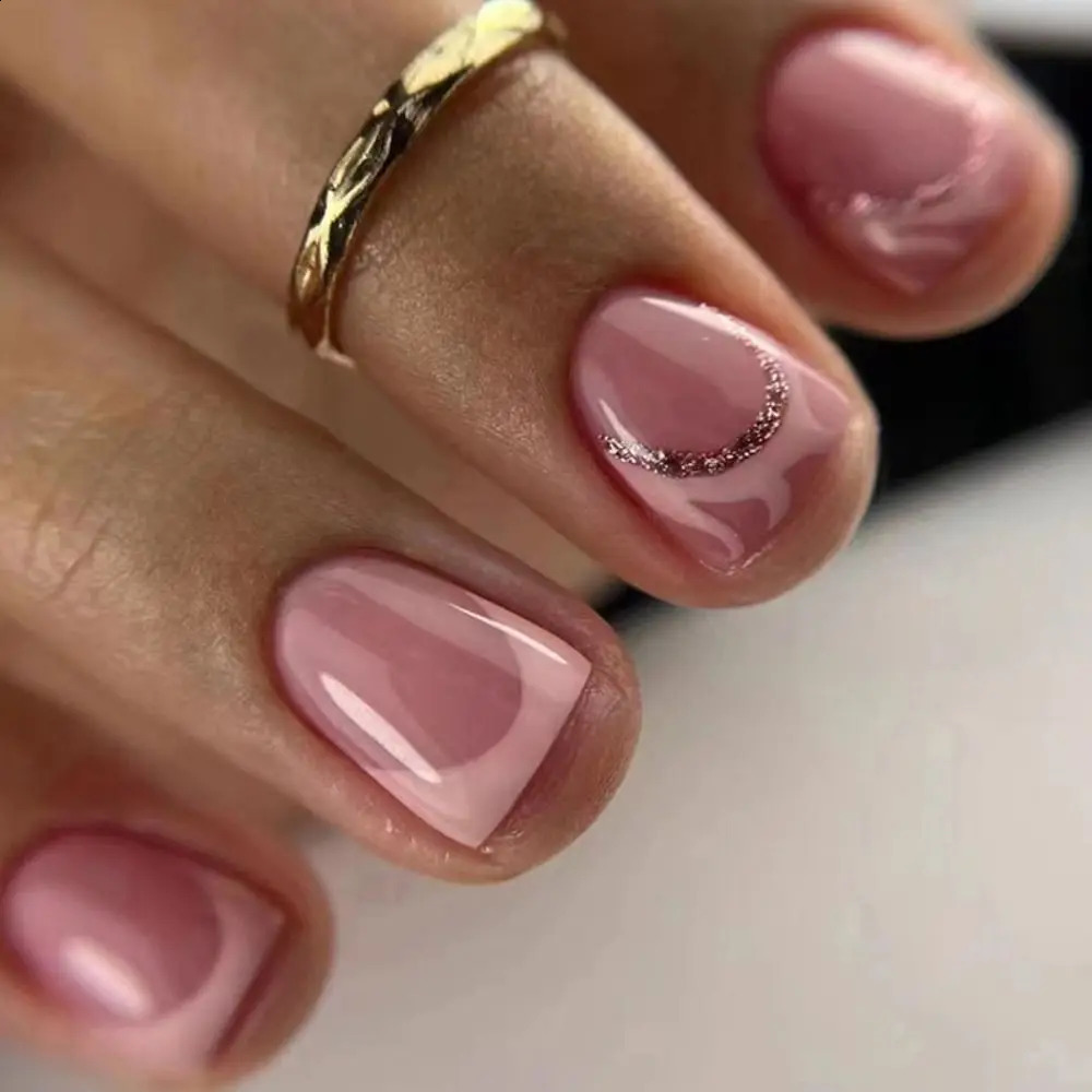 24pcs Fake Nails Square Head French Nail Press on Nails Waterproof Faux Short Fingernails 240914