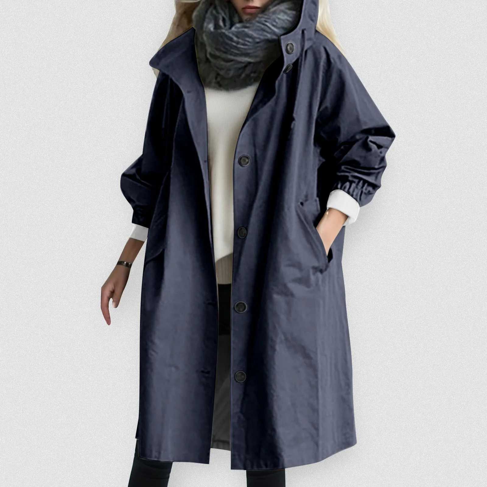 Loose Comfortable Hooded Temperament Ladies Outwear Womens Elegant Windbreaker Winter Trendy Womens Long Trench CoatX240921