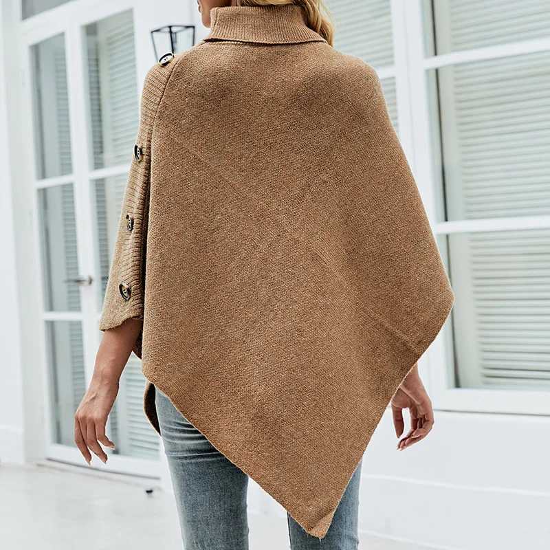 2023 Autumn Winter Shawl Coat Solid Color Turtle Collar Coat Womens Raincoat Pulling Knitted Bat Sleeve Top W240921