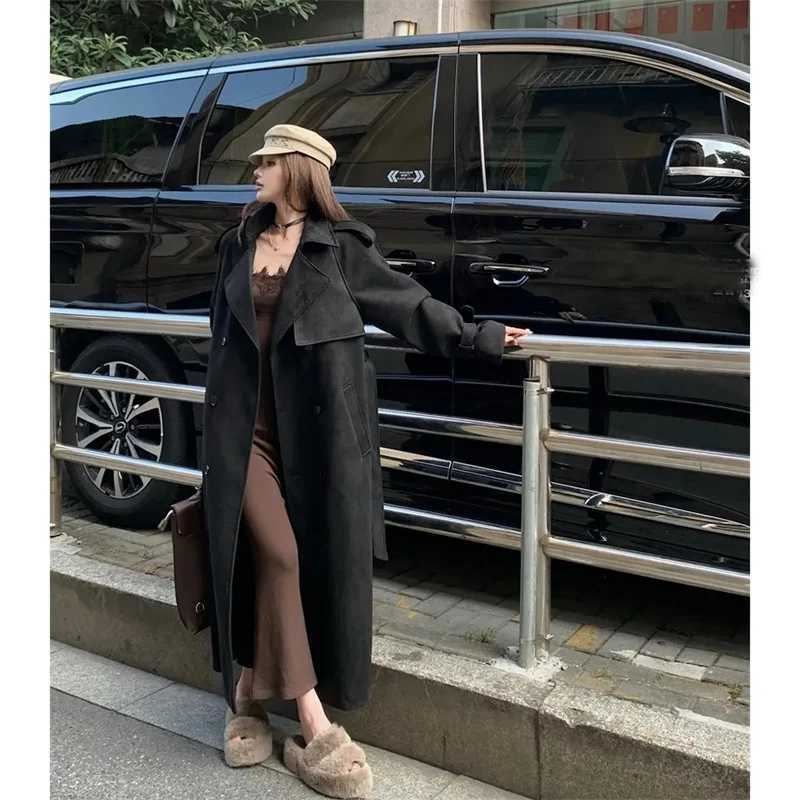 Womens Autumn Winter Fashion Mid length Trench Coat 2024 NEW Loose Windbreaker Coats Female Versatile Woolen OutwearX240921