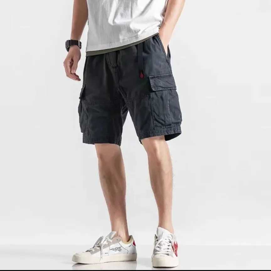 American Styleshorts Mens Summer New Casual Cargo Pants Loose Fit Trendy Solid Color Straight Leg Five Pocket Mid Waist ShortsX240921