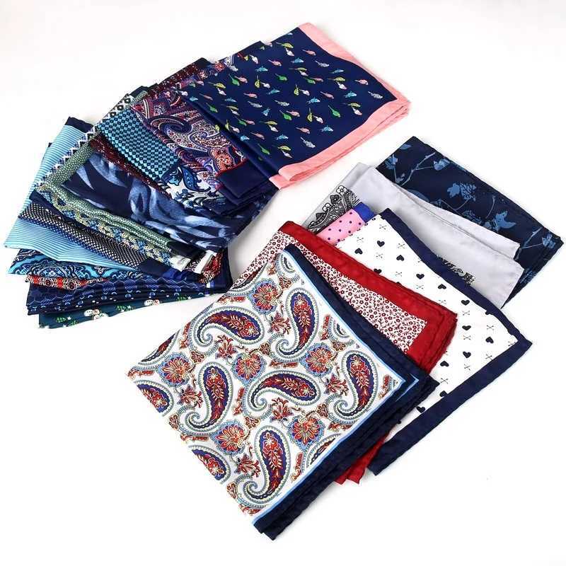 33*33cm Anchor Polka Dot Paisley Floral Big Handkerchief Satin Men Hanky Fashion Wedding Party Pocket Square Print AccessoryX240921