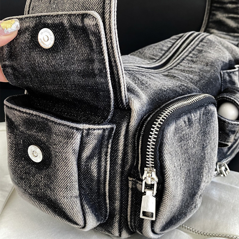 Moto & Biker Pillow Cloth Bags For Women Designer Handbags Purses 2023 New In Denim Washing Y2k Multiple Pockets Shoulder