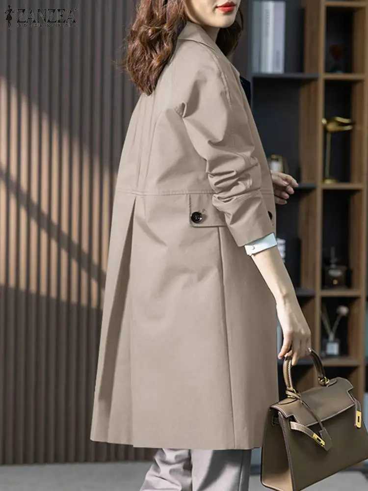 2024 ZANZEA Autumn Thin Trench Coats Casual Lapel Neck Loose Long Windbreaker Outwear Women Elegant Long Sleeve Solid JacketsX240921