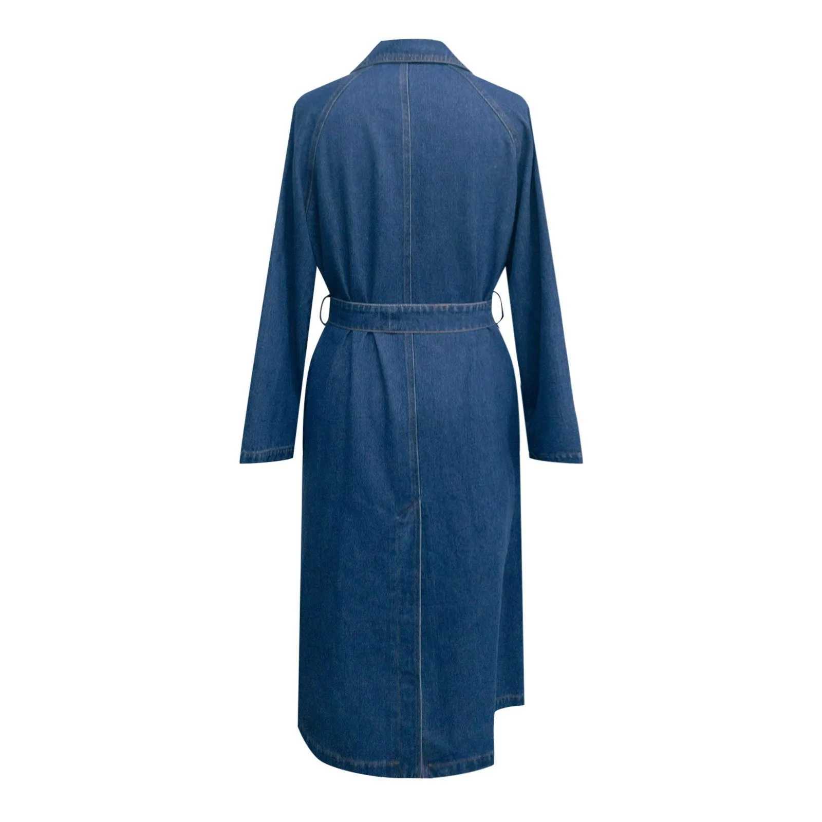 Womens Long Denim Trench Coat With Belt Vintage Loose Fit Jean Jacket Double Breasted High Quality Denim Jacket Female CoatX240921