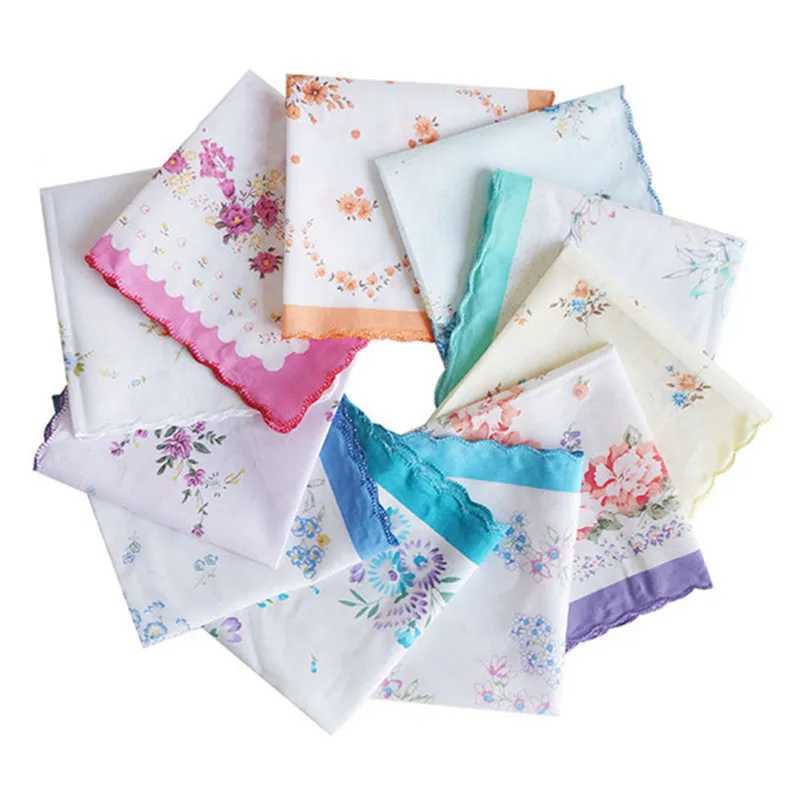 3Pcs 30x30cm Classic Flower Printed Cotton Women Hankies Lace Hanky Ladies Scarf Pocket HankerchiefX240921