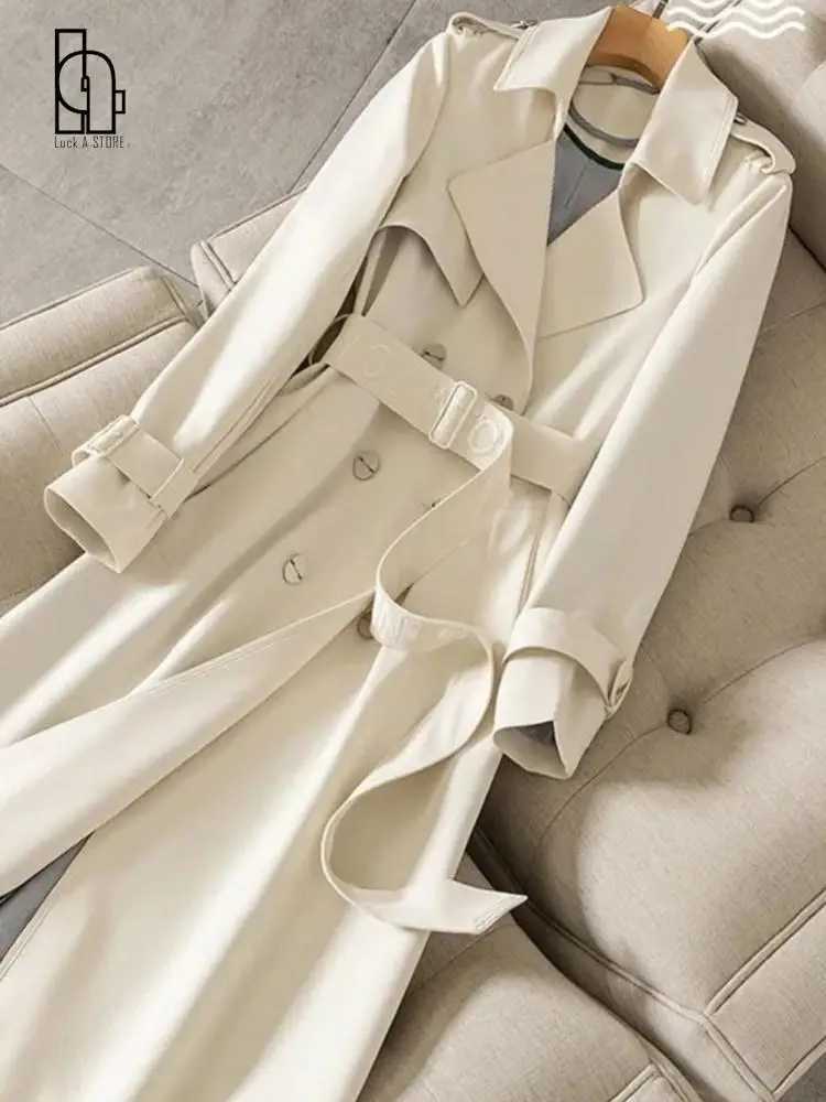 Women Autumn Elegant Solid Long Jackets Belt Trench Coats Office Lady Bouble Breasted Casual Jackets Korean Solid WindbreakerX240921