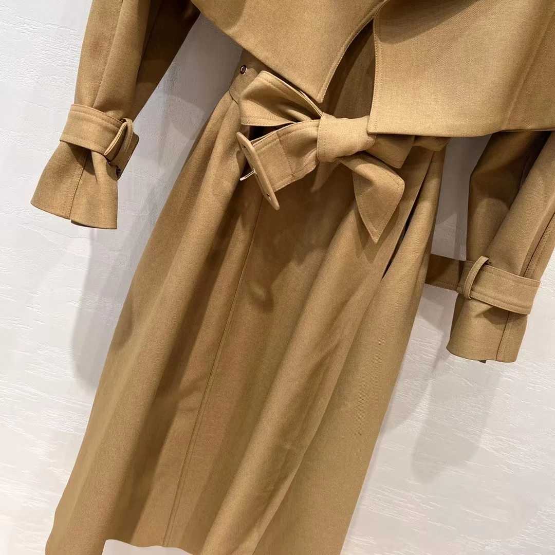 2023 New Women High-end Khaki Trench Coat Two Piece Set Ladies Cloak Wear Belt Korean Fashion Trench Coat Female WindbreakersX240921