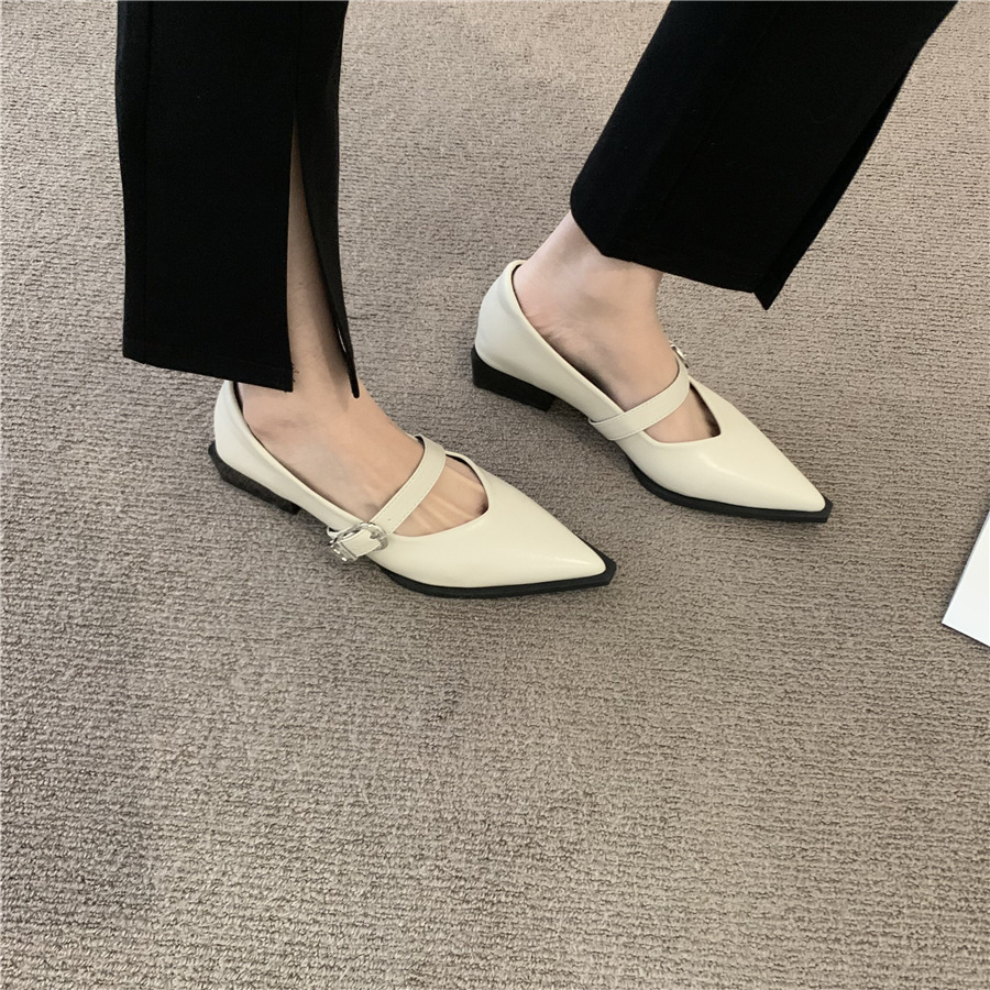 Clunky Heel Leather Shoes for Women - Versatile Pointed Toe Korean Vintage Style b365