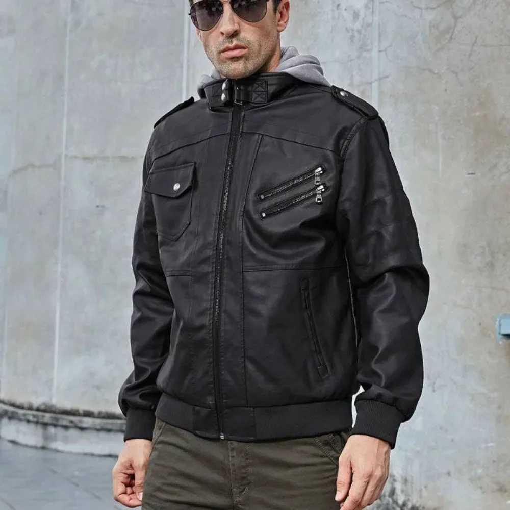Mens leather jacket autumn and winter motorcycle PU jacket outdoor jacket loose jacket W240918