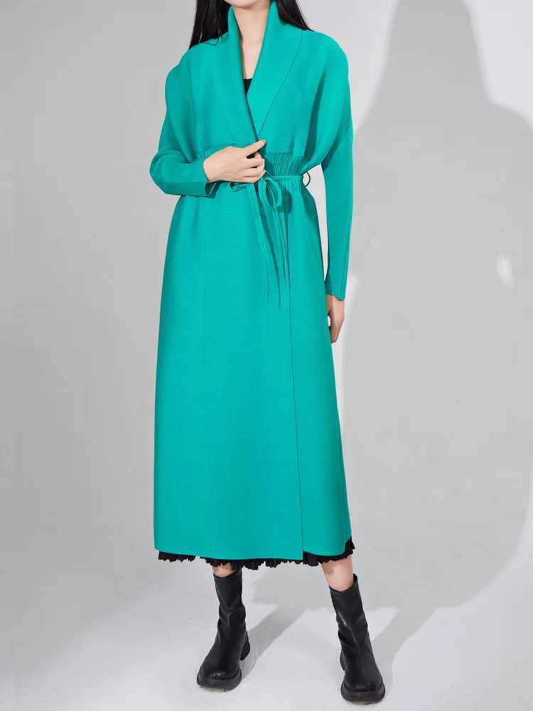 JNMC Womens Design Sense Fold Trench Coat Waist Transparent Loose Lace-up Senior Sense Long Suit Coat 2024 Spring/summer NewX240921