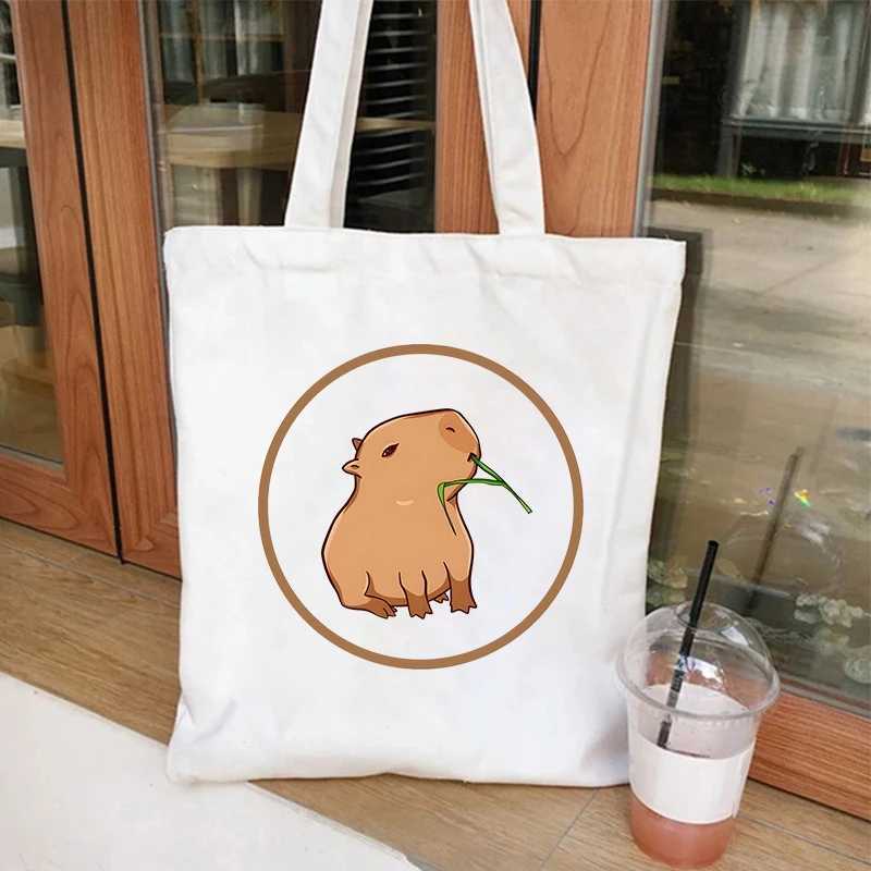 Cute Capybara Anime Shopping Bag for Women Reusable Canvas Eco friendly Shopping Bag Z250224