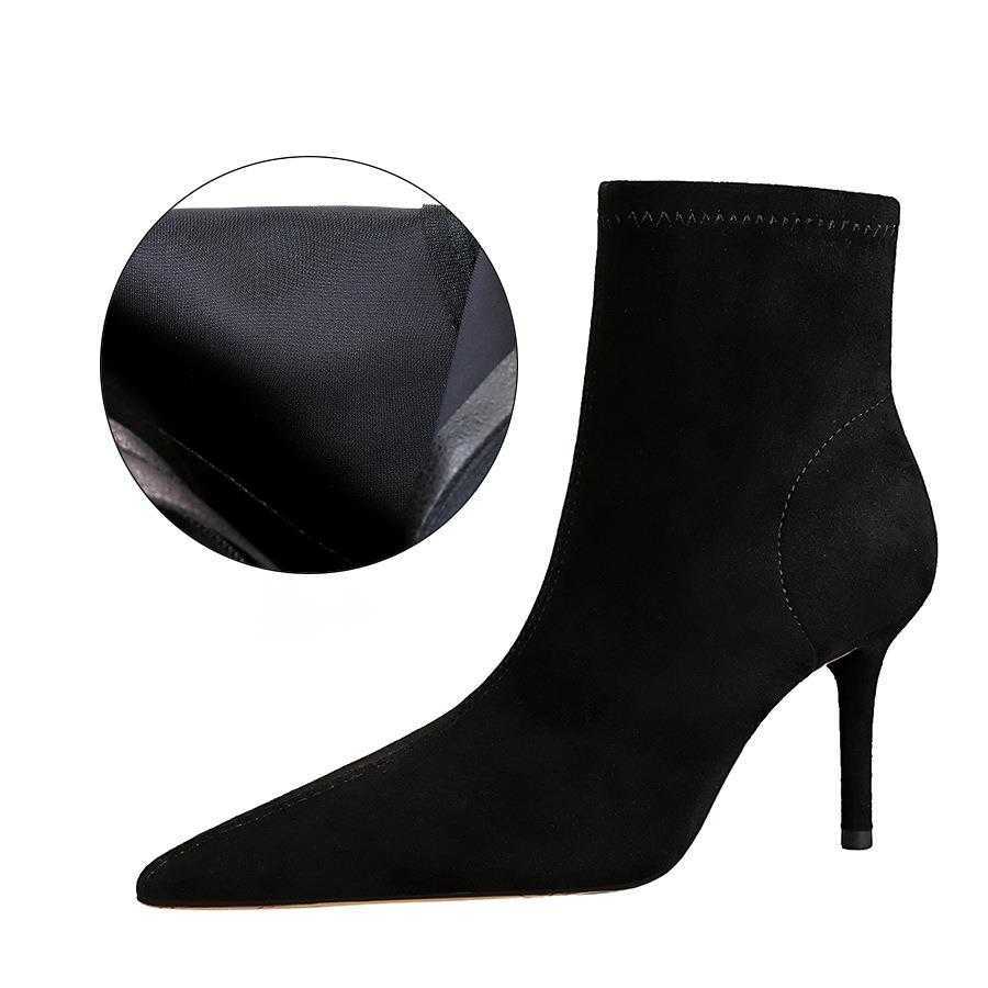 CMM Simple Thin Heel High Heel Suede Pointed Sexy Nightclub Slim High Heel Boots Short Tube Womens Boots