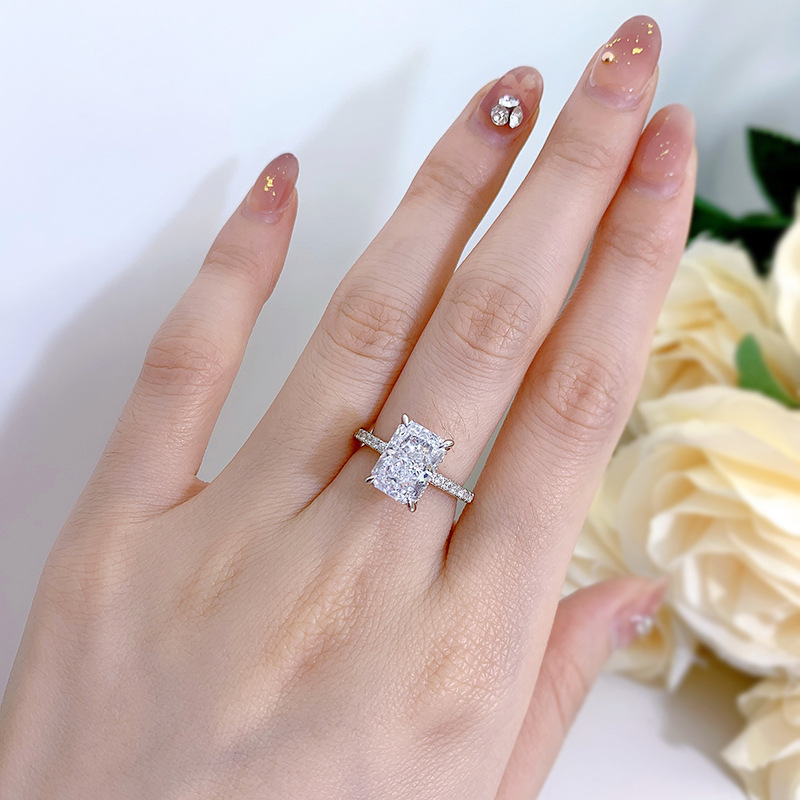 3CT Radiant Moissanite Wedding Sterg Sier Eternity Bridal Ring Gorgeous Jewelry Gift