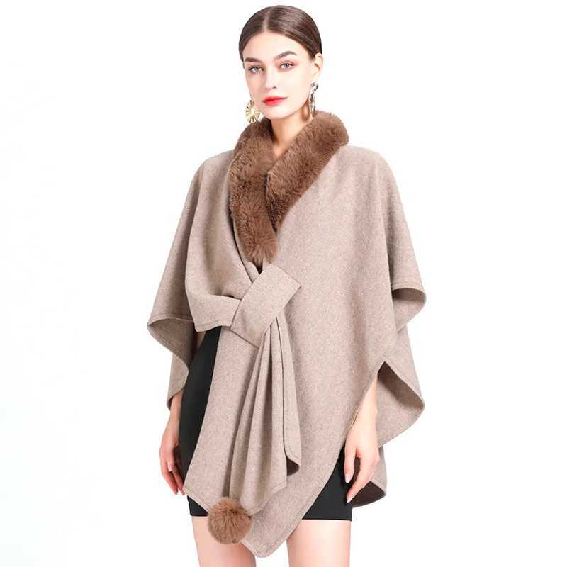 Womens Raincoat Elegant Casual Faux Fur Collar Shawl Coat Bohemian Shawl Autumn Winter Extra Large Sleeveless Fashion Shawl W240921