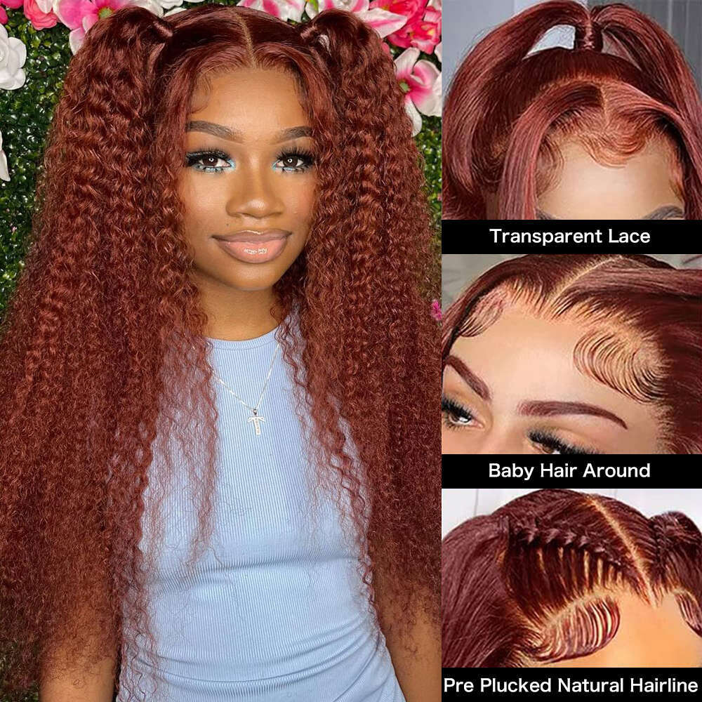 Reddish Brown 13x4 Front 100% Remy Glueless Wigs Human Hair For Women32 Kinky Curly 13x6 hd Lace Frontal Wig