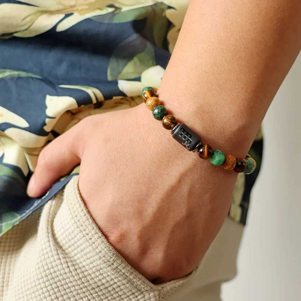 Vintage Aries Sign Charm Stone Bracelets With Constellation Card Natural Stone Picture Beads Adjustable Bracelets Women Men GiftX240921