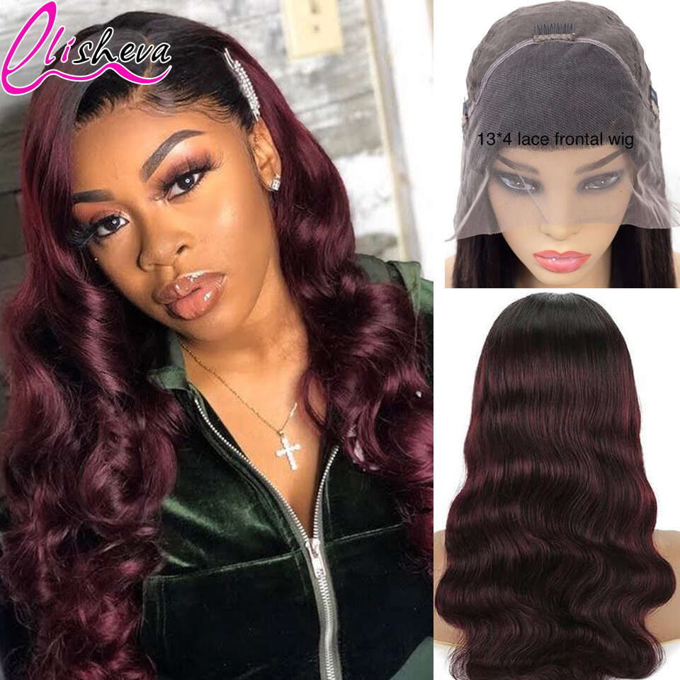 1B 99J Bury 13x4 Frontal Wig Body Wave HD Lace Front Brazilian Wigs for Women Ombre Red Colored Human Hair