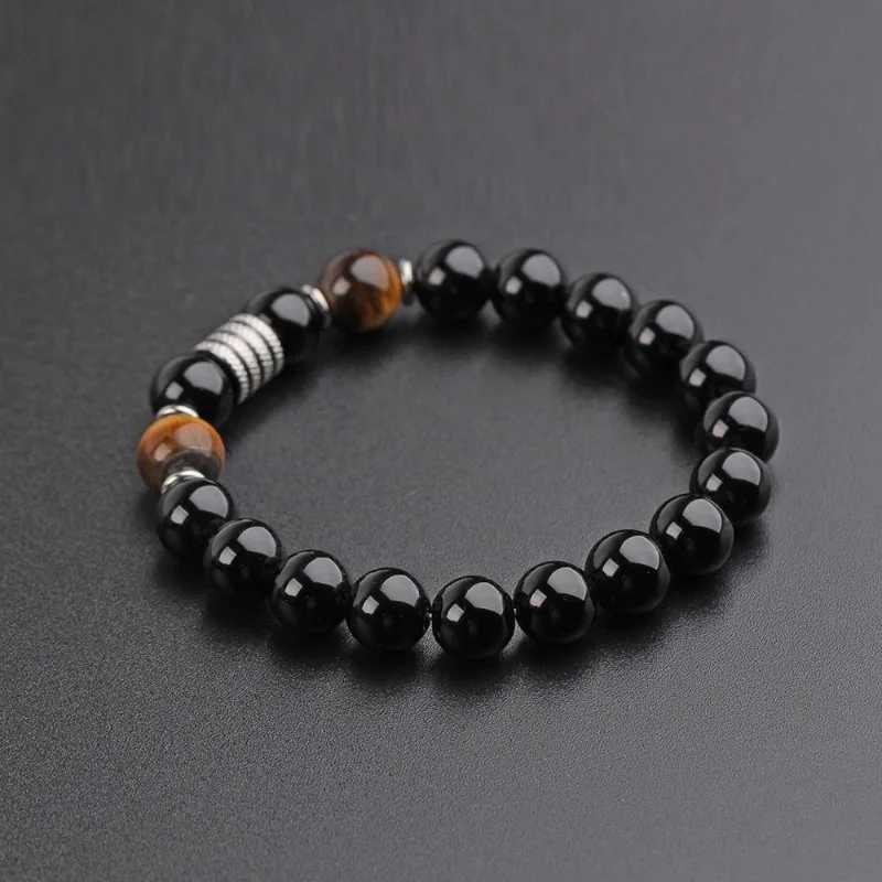 New Tiger Eye Obsidian Stainless Steel Bracelet for Men Natural Gem Beaded Bracelets 2023 Fashion Fathers Day Jewelry GiftsX240921
