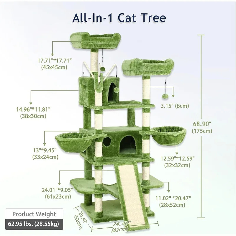 Large feline plant 69 high rigidity cat tower heavy-duty multi-layer large feline climbing frame suitable for indoor feline cats with pendants 240919