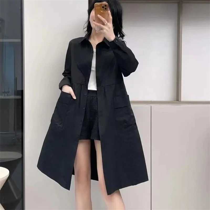 Large Size Windbreaker Jacket Women Long 2024 New Coat Middle-Aged Mothers Outerwear Casual Western-Style Shirt Thin Female TopX240921