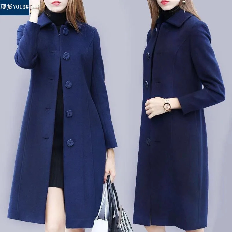 Fashion British Solid Button Woolen Coat Women Long Sleeve Coats Woman Elegant Pocket Slim Outwear Mujer 240909
