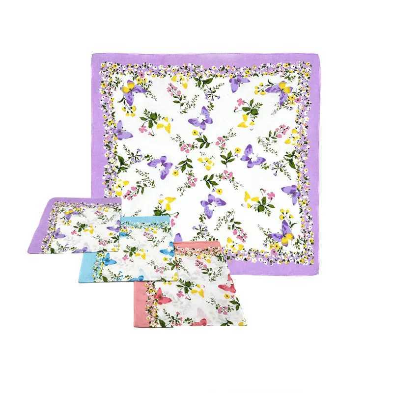 3Pcs 43x43cm 100% Cotton Womens Handle Color Printed Portable Hanks Square Scarf Wedding Party Gift W240921