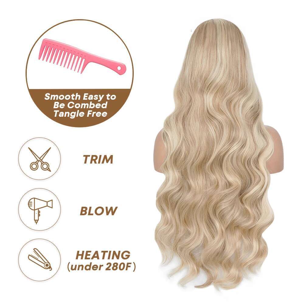 Ash Honey Blonde Front 13x4 Synthetic Hair HD Transparent 613 Colored Lace Frontal Wigs For Women Highlight Wig Cosplay