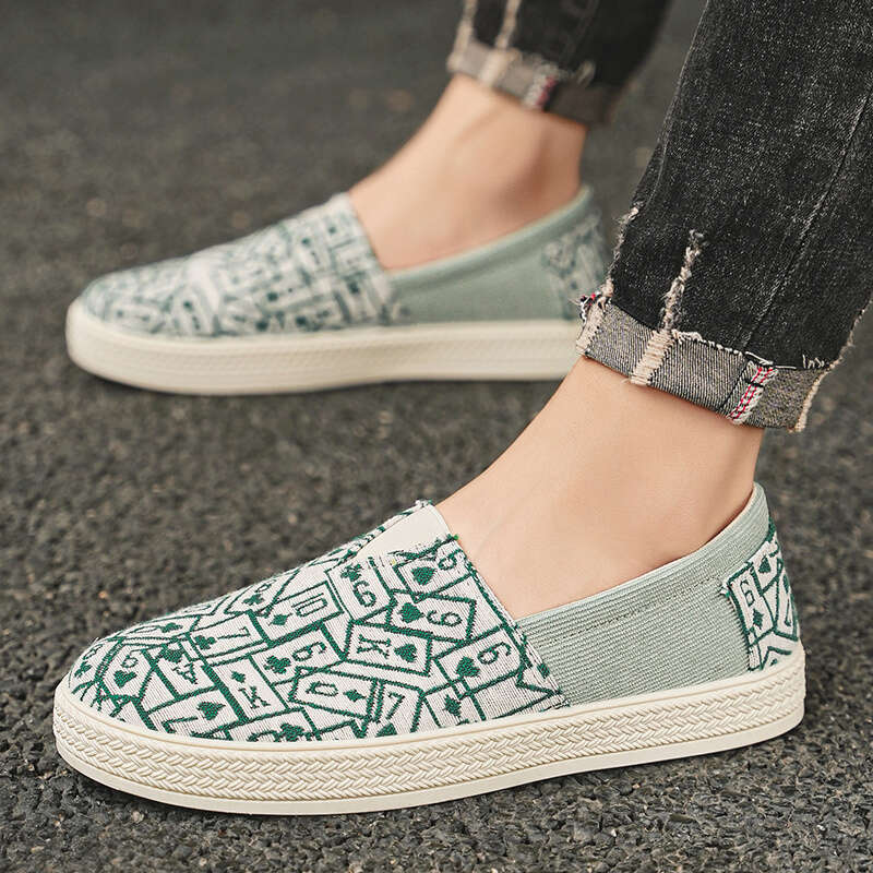 New Summer Fisherman Fashion Print Green Espadrilles Men Loafers Shoe Breathable Slip-On Casual Shoes Man Driving